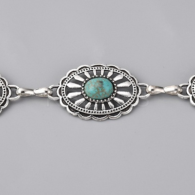 Synthetic Turquoise Oval Link Chains AJEW-WH0258-428-1