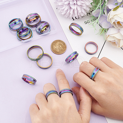 18Pcs 9 Size 201 Stainless Steel Grooved Finger Rings Set for Men Women STAS-UN0045-59B-M-1