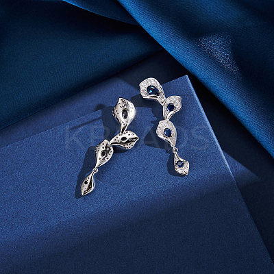 925 Sterling Silver Cubic Zirconia Leaf Stud Earrings EJEW-L294-011P-1