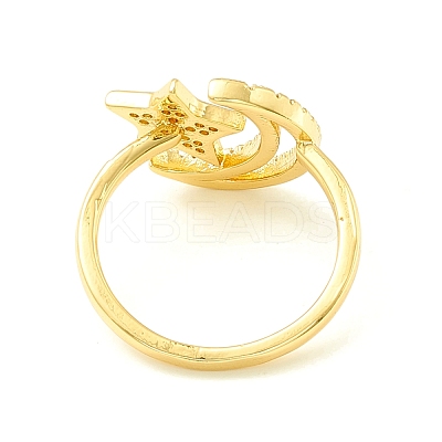 Clear Cubic Zirconia Moon and Star Open Cuff Ring for Women ZIRC-P096-15G-1