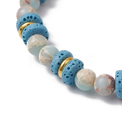 Natural Lava Rock & Synthetic Aqua Terra Jasper & Natural Aquamarine Beads Strethch Bracelets BJEW-JB11666-03-1