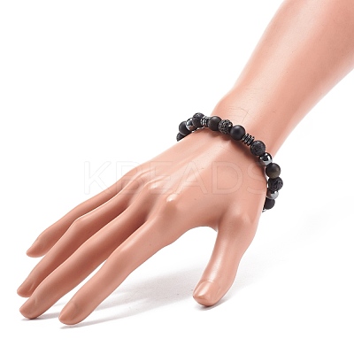 Natural Lava Rock & Synthetic Hematite Beaded Stretch Bracelet BJEW-JB08456-1