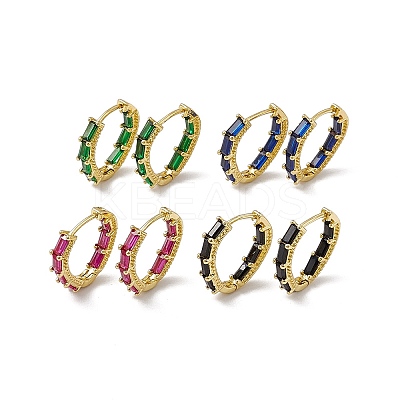 Cubic Zirconia Rectangle Beaded Hoop Earrings EJEW-M210-05G-1