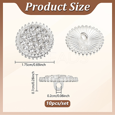 10Pcs 1-Hole Zinc Alloy Rhinestones Flat Round Buttons BUTT-NB0002-01B-1