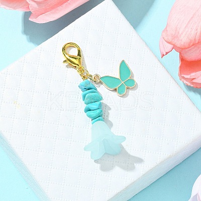 Alloy Enamel Butterfly & Acrylic Flower Pendant Decoration HJEW-JM01556-01-1
