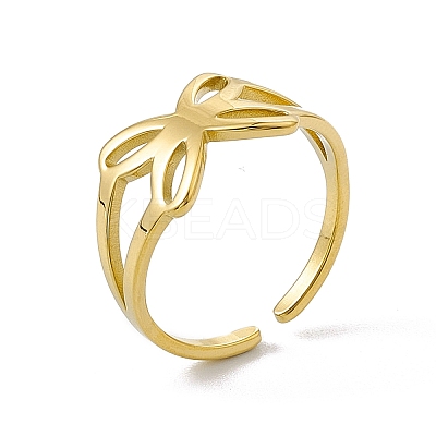 Ion Plating(IP) 304 Stainless Steel Hollow Butterfly Open Cuff Ring for Women RJEW-E053-03G-1