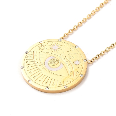 304 Stainless Steel Flat Round Pandant Necklace for Women NJEW-O126-01G-01-1