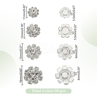 60pcs 4 Styles Cubic Zirconia with Alloy Cabochons DIY-AR0004-03A-1