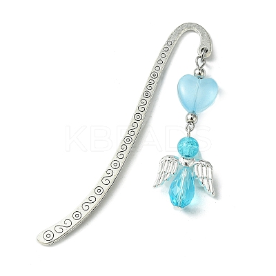 Glass Bead Heart Angel Bookmarks AJEW-JK00276-02-1