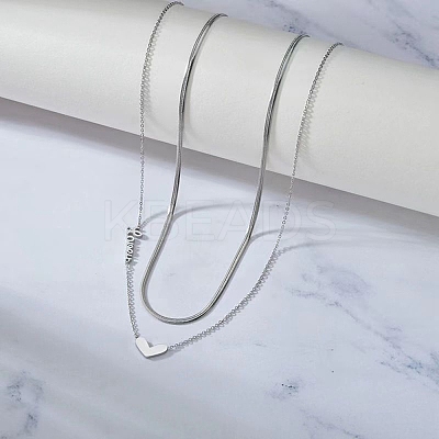201 Stainless Steel Love Heart Pendant Double Layer Necklaces for Women LS-NJEW-D307-03P-1