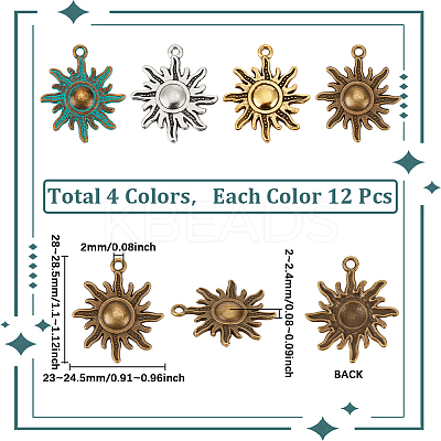 48Pcs 4 Colors Tibetan Style Alloy Sun Pendants TIBEP-SC0003-16-1