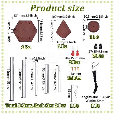DIY Wood & Aluminium Round Tube Wind Chime Making Kits DIY-PH0023-72B-1