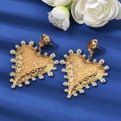 Two Tone 304 Stainless Steel Dangle Stud Earrings EJEW-K296-08B-GP-1