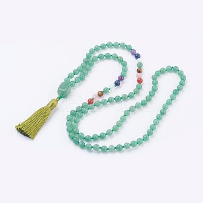 Natural Green Aventurine Tassel Pendant Necklaces NJEW-P193-A06-1