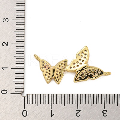 Rack Plating Brass Micro Pave Clear Cubic Zirconia Double Butterfly Connector Charms KK-C074-45G-1