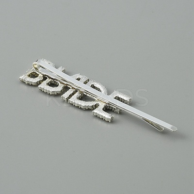 Word BRIDE Alloy Rhinestone Hair Bobby Pins FIND-WH0152-34A-S-1