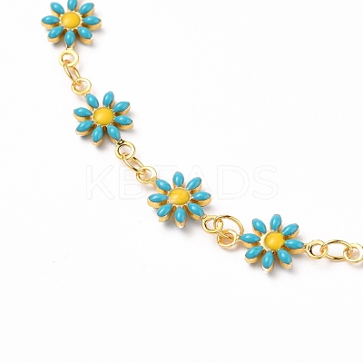 Golden Brass Flower Enamel Links Anklets AJEW-AN00333-02-1
