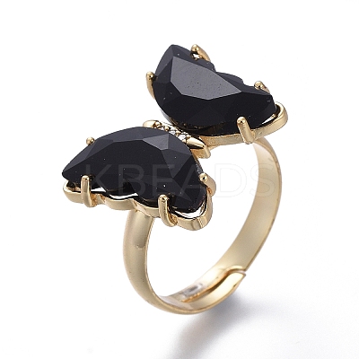 Adjustable Brass Glass Finger Rings RJEW-P148-A01-11-1