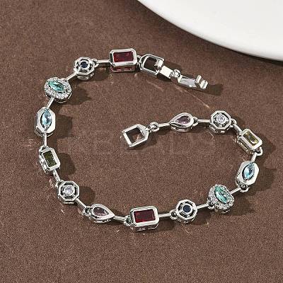 Brass Micro Pave Colorful Cubic Zirconia Link Chain Bracelets BJEW-G764-04P-1