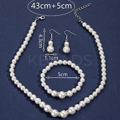 Round ABS Plastic Imitation Pearl Beaded Necklaces & Dangle Earring & Bracelets Sets FS-WG32AE8-01-1