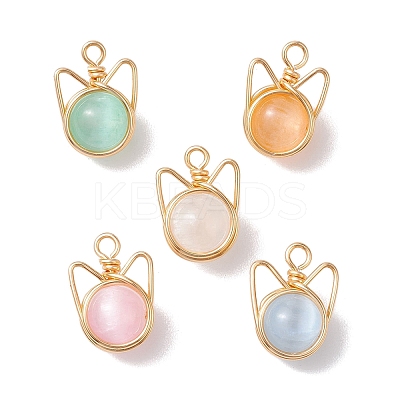 Natural Selenite Dyed Round Bead Pendants PALLOY-TA00152-1