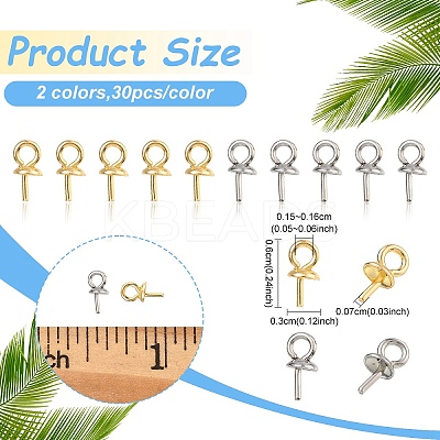 60Pcs 2 Colors 304 Stainless Steel Cup Pearl Peg Bails Pin Pendants STAS-YW0003-64-1
