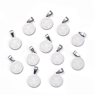 Non-Tarnish Flat Round with San Benito & Word 304 Stainless Steel Charms LS-STAS-I036-03C-1