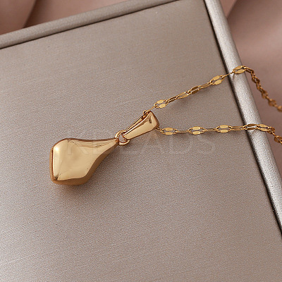 Vintage European 304 Stainless Steel and Imitation Pearl Teardrop Pendant Necklaces ZN0215-1