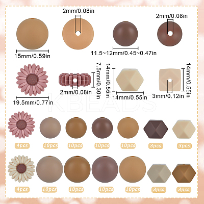 100Pcs 14 Styles Daisy Food Grade Eco-Friendly Focal Silicone Beads SIL-SC0002-16-1