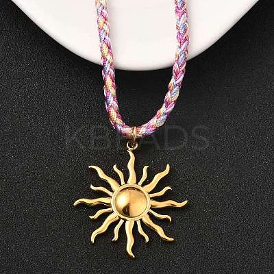 304 Stainless Steel Sun Pendant Braided Polyester Cord Necklaces for Women NJEW-F349-01G-1