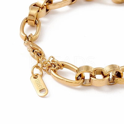 PVD Vacuum Plating 201 Stainless Steel Heart Charm Bracelet for Women STAS-P304-28G-1