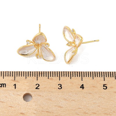 Flower Brass & Sterling Silver Pin Stud Earrings LS-KK-M326-02G-1