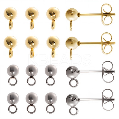40Pcs 2 Style 304 Stainless Steel Ball Post Stud Earring Findings STAS-SC0005-25-1