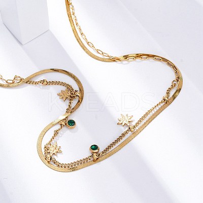 304 Stainless Steel Rhinestone Double Layered Necklaces NJEW-U026-03G-1