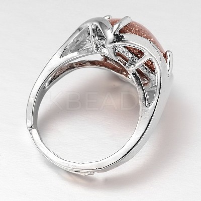 Teardrop Platinum Tone Brass Gemstone Adjustable Wide Band Rings RJEW-L062-02H-1