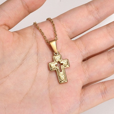 Stainless Steel Cross Pendant Cable Chain Necklaces for Women PW-WG067D3-01-1