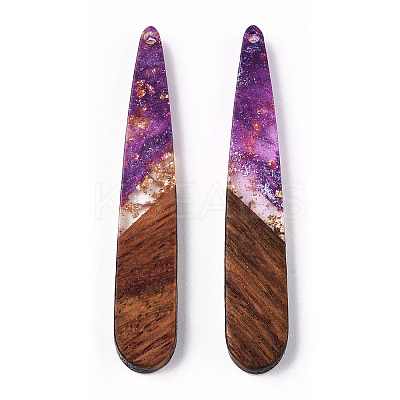 Transparent Resin & Walnut Wood Pendants RESI-N039-69F-1