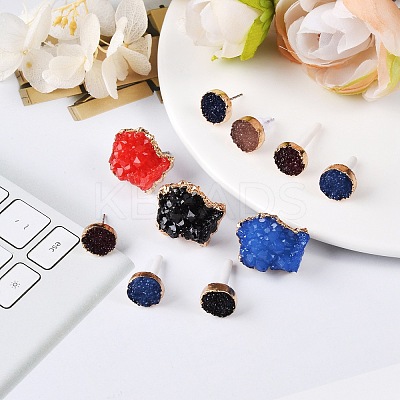 Electroplate Druzy Resin Stud Earrings RESI-SZ0001-22-1