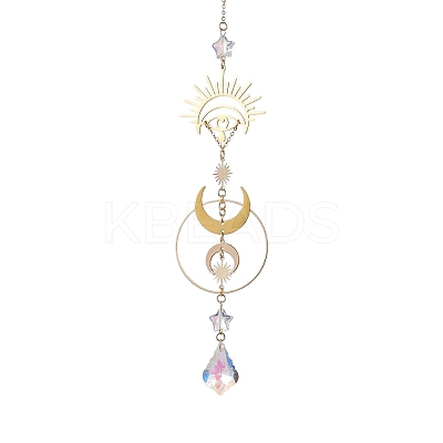 Brass Moon Eye Hanging Ornaments HJEW-TA00219-1