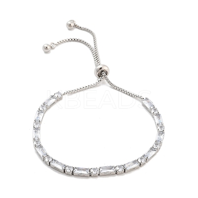 Brass Pave Clear Cubic Zirconia Rectangle & Flat Round Slider Bracelets BJEW-YWC0002-01P-1