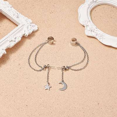 Non-Tarnish 304 Stainless Steel Ear Cuff Drop Chains Stud Earrings EJEW-TA00110-1