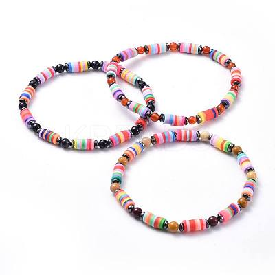 Polymer Clay Heishi Beads Beads Stretch Bracelets BJEW-JB04452-M-1