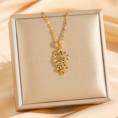 Brass Micro Pave Black Cubic Zirconia Snake Pendant Necklaces NJEW-K280-08G-1