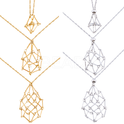 2 Sets 2 Colors 304 Stainless Steel Cuboid Link Chain Macrame Pouch Empty Stone Holder Necklace Making NJEW-BBC0001-40-1
