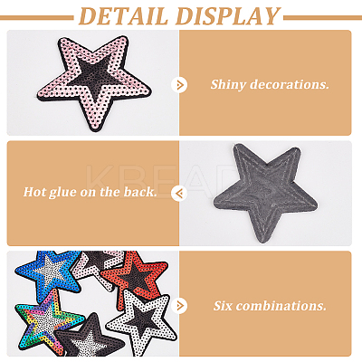 24Pcs 6 Colors Star Cloth Sequin Patches PATC-HY0001-34-1