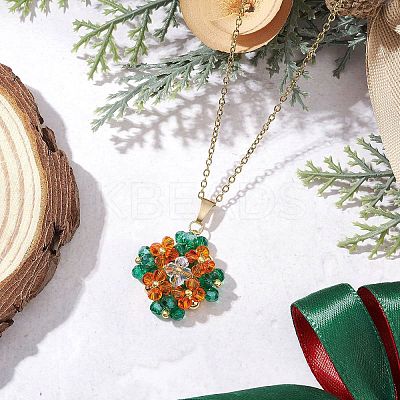Glass Seed Beaded Clover Pendant 304 Stainless Steel Cable Chain Necklaces for Women NJEW-MZ00128-03-1