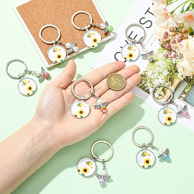 3Pcs Glass Pearl & Resin & Alloy Glass Keychains KEYC-YW00227-01-1