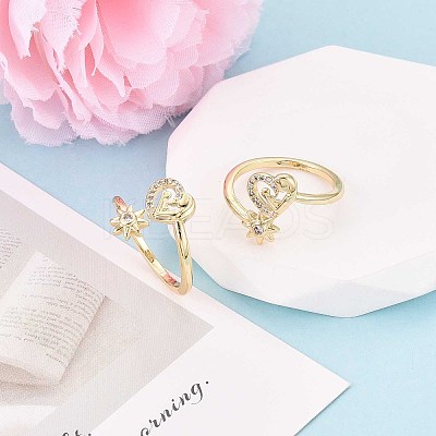 Brass Micro Pave Cubic Zirconia Cuff Rings for Women KK-T071-77G-1