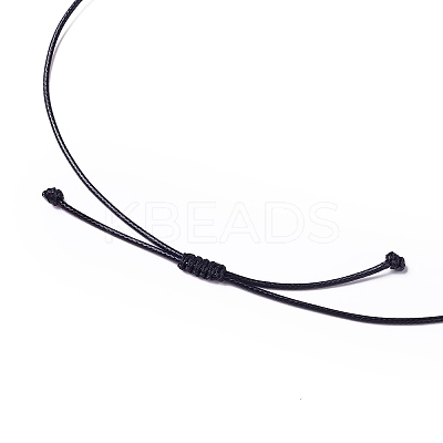 Adjustable Natural Green Aventurine Double Horn Pendant Necklace with Wax Cord for Women NJEW-B086-01G-1