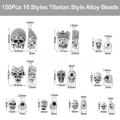 150Pcs 10 Styles Tibetan Style Alloy Beads TIBEB-CJ0001-21-1